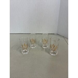 Vintage‎ Libbey Golden Wheat Juice Shot Glasses Set of 4 Gold Rim MCM 4 inch
